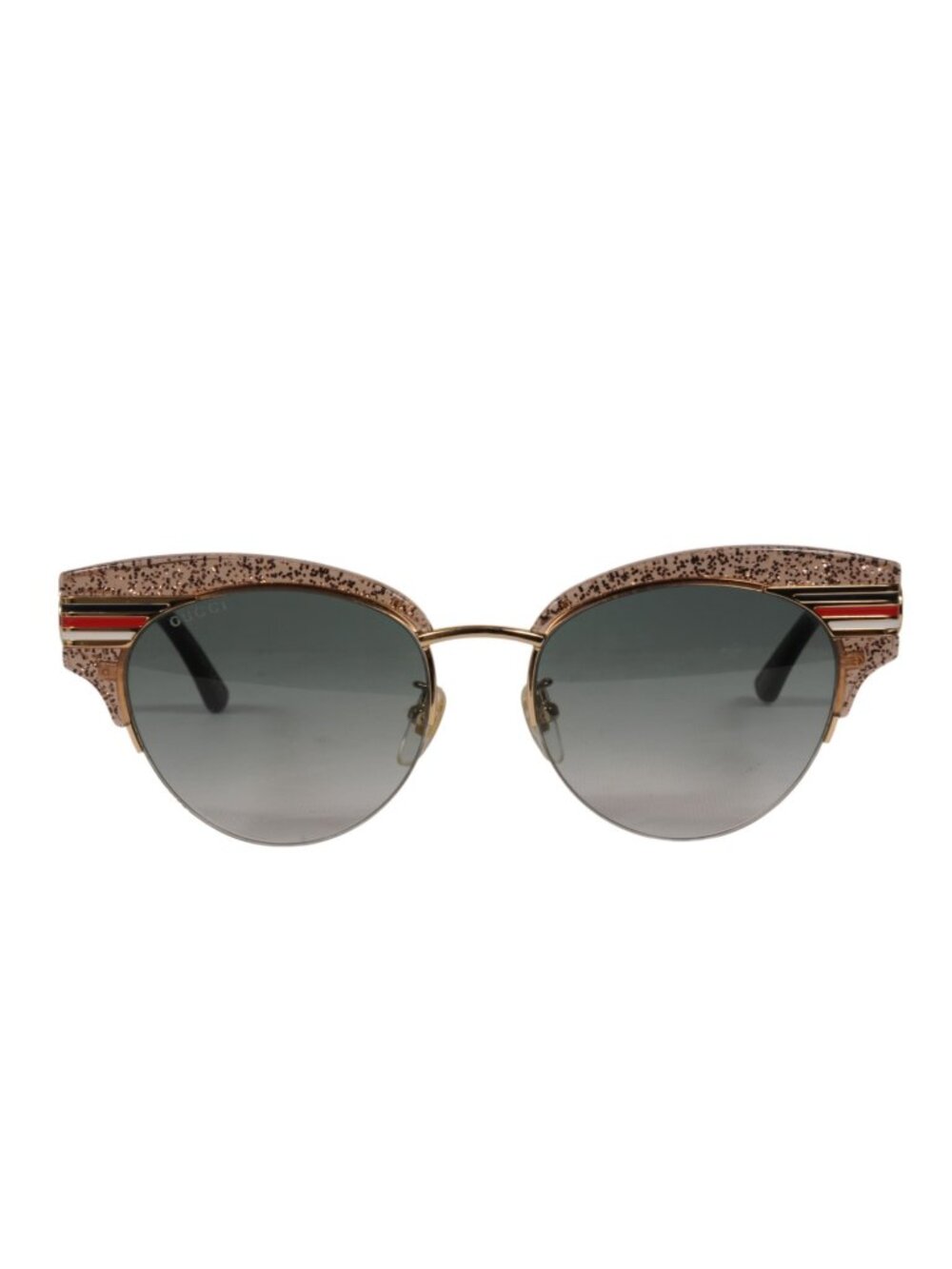 Gucci Glitter Cat Eye Sunglasses GG0283S Gold Stripe Grey Gradient Glasses